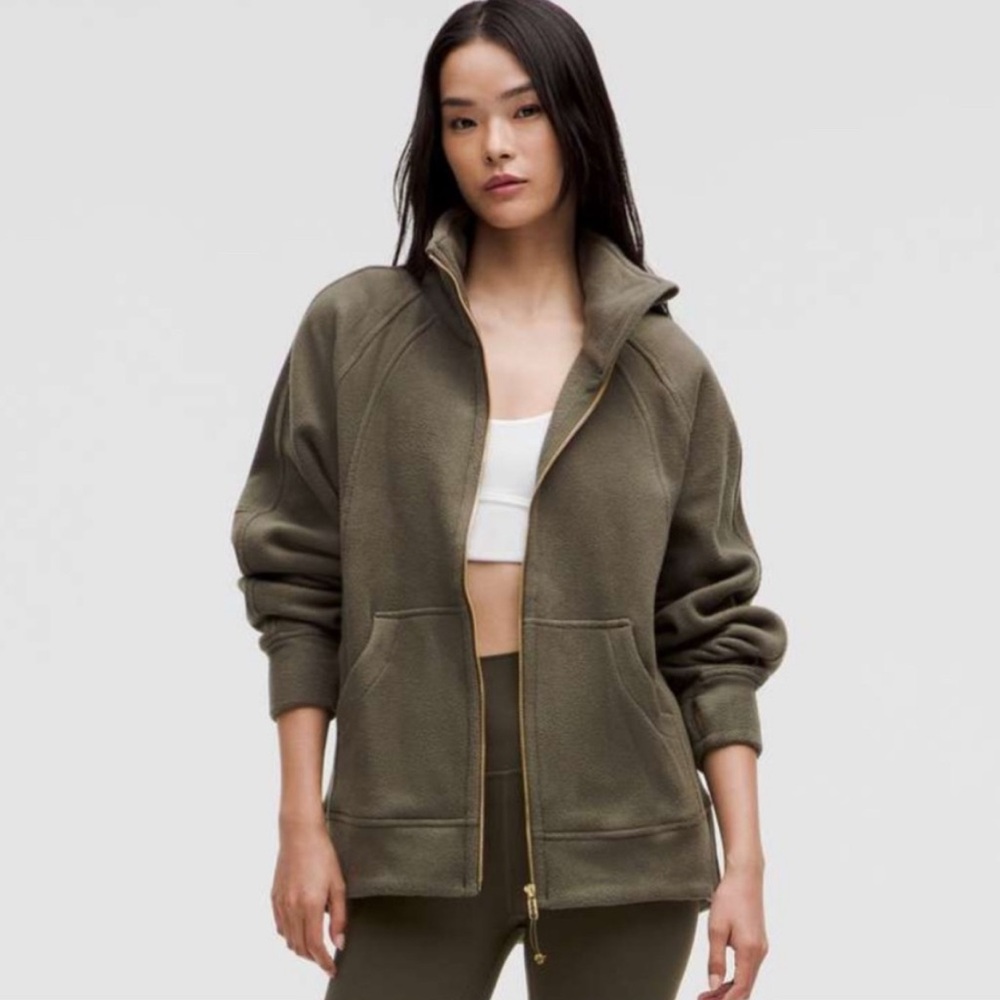 Lululemon army green gold brushed fleece full zip oversize scuba size XS/S